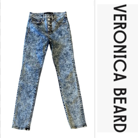 Veronica Beard Maera Skinny High Rise Acid Wash Button Fly Jeans From Revolve